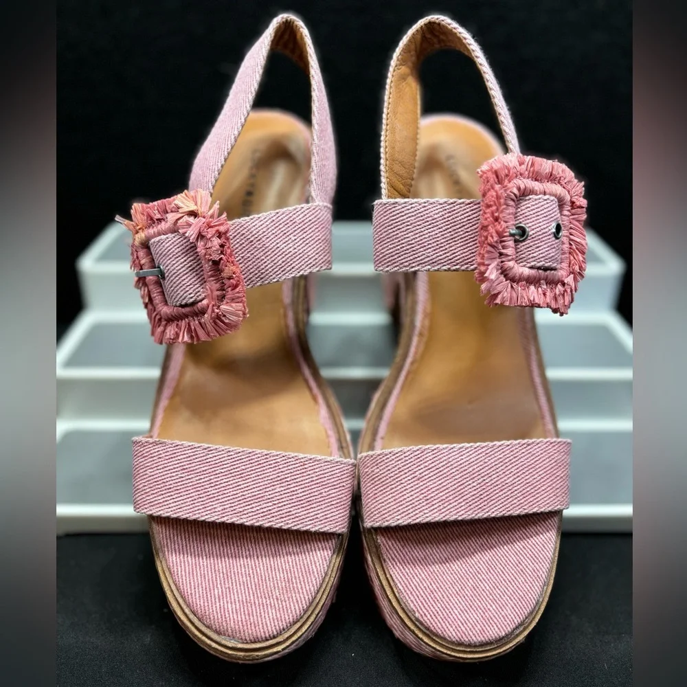 Lucky‎ Brand Yidris Platform Espadrille Heels Sandals Pink Size 9M Straw Buckle